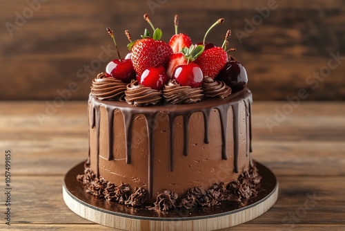 Chocolate Drip Cake with Berries on Top
