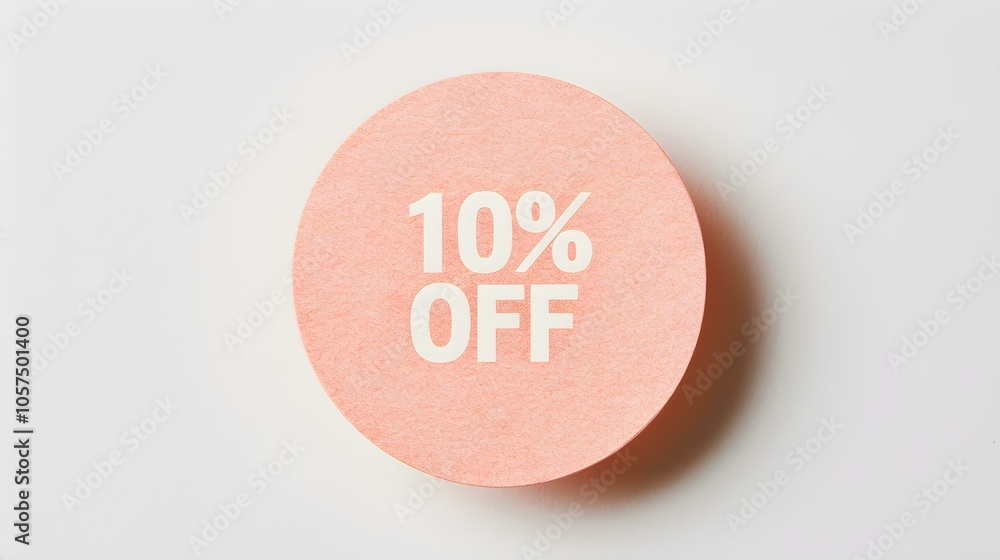 White '10% OFF' Text on a Peach Fuzz Round Paper Note. White Background with Copy Space White '10% OFF' Text on a Peach Fuzz Round Paper Note. White Background with Copy Space