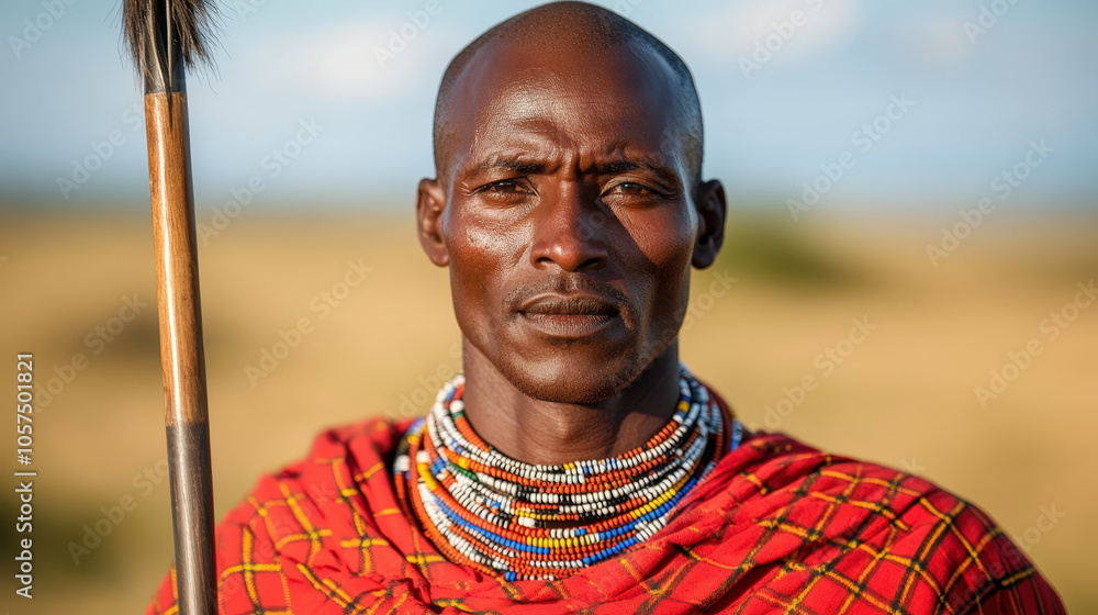 Obraz premium Maasai Warrior Portrait with Colorful Beads