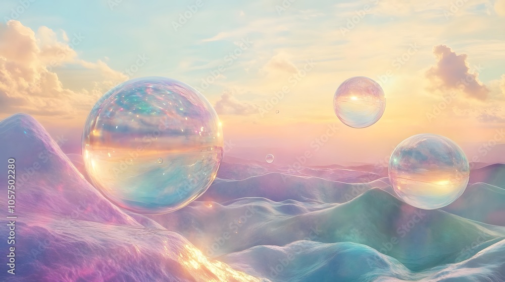 A 3D wallpaper of transparent glass orbs floating in space, refracting gradient pastel colors. Light flows through the glass creating prism effects with soft rainbow hues. The background fades into a
A 3D wallpaper of transparent glass orbs floating in space, refracting gradient pastel colors. Light flows through the glass creating prism effects with soft rainbow hues. The background fades into a