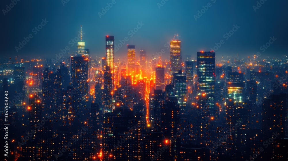 Nighttime Skyline of a City Nighttime Skyline of a City