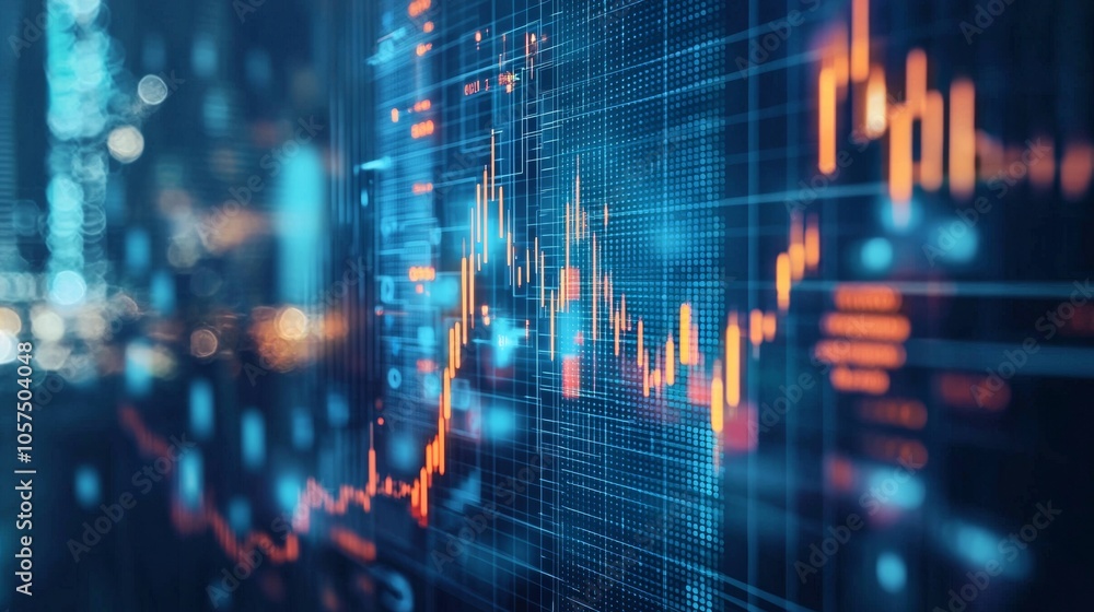 Financial data chart in blue and orange with market trends Financial data chart in blue and orange with market trends