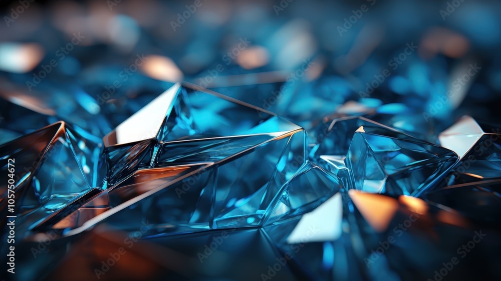 Abstract blue crystal shards with a reflective surface, showcasing intricate geometric patterns and a vibrant, almost otherworldly quality. Abstract blue crystal shards with a reflective surface, showcasing intricate geometric patterns and a vibrant, almost otherworldly quality.
