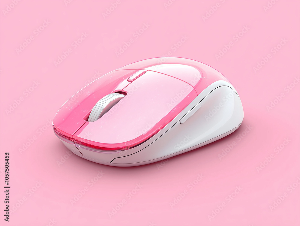 Simple and stylish pink computer mouse on a solid pink background