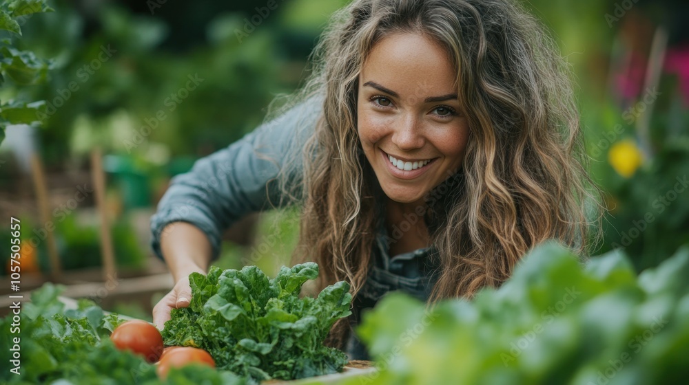 Woman Smiling and Looking at the Camera in a Garden Woman Smiling and Looking at the Camera in a Garden