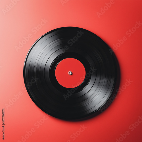 Retro black vinyl record isolated on a red background