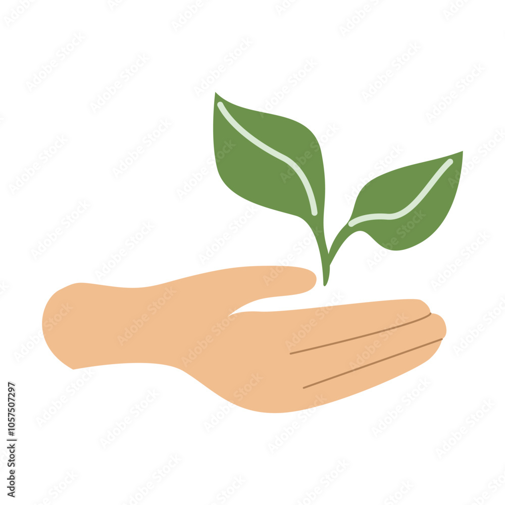 Hand holding a growing plant icon symbolizing sustainability and growth. Hand holding a growing plant icon symbolizing sustainability and growth.
