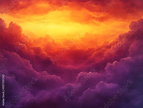 A breathtaking view of dramatic clouds illuminated by a vibrant sunset, showcasing hues of orange, purple, and pink, creating a serene and awe-inspiring atmosphere.