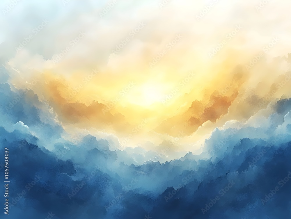 A serene landscape featuring soft, ethereal clouds painted in shades of blue and warm gold, evoking a sense of peace and tranquility as sunlight breaks through the horizon. A serene landscape featuring soft, ethereal clouds painted in shades of blue and warm gold, evoking a sense of peace and tranquility as sunlight breaks through the horizon.