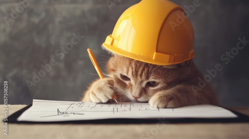 Fototapeta Naklejka Na Ścianę i Meble -  Cute cat in a hardhat