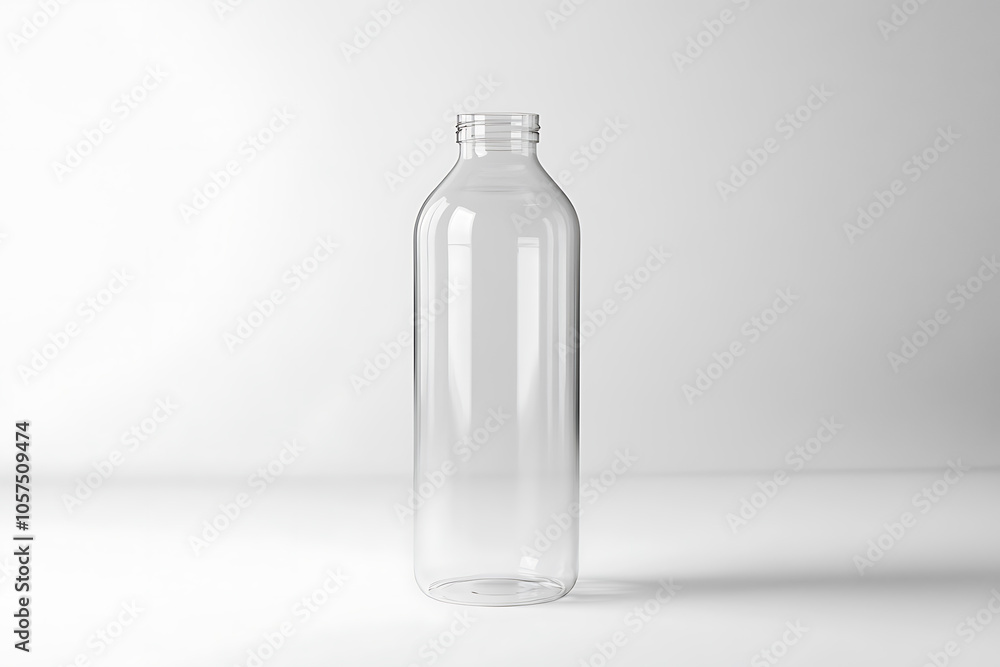 The image features a transparent plastic bottle with a simple design, commonly used for water or beverages The image features a transparent plastic bottle with a simple design, commonly used for water or beverages