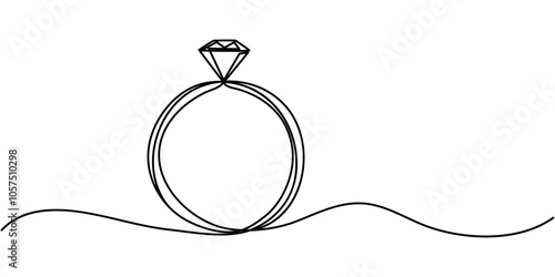Wedding Ring, Diamond Ring Continuous Line Icon, Wedding Ring Continuous Line Icon, Solitaire Ring Continuous Line Illustration, Heart Shaped Diamond Ring, Rings Vector Line Icon - Simple Thin Line