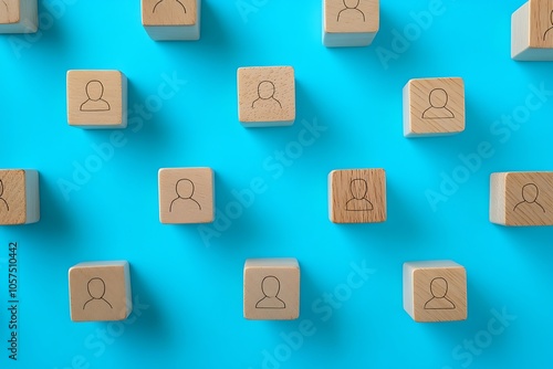 Blue Wooden Blocks with People Symbols Teamwork and Connection