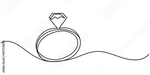 Wedding Ring, Diamond Ring Continuous Line Icon, Wedding Ring Continuous Line Icon, Solitaire Ring Continuous Line Illustration, Heart Shaped Diamond Ring, Rings Vector Line Icon - Simple Thin Line