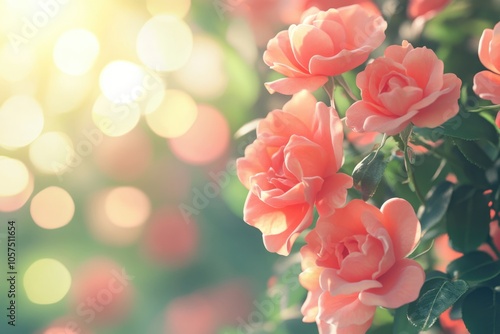 close up leaves rose flower with bokeh