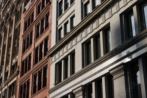 Beautiful Stone Exteriors of Old Buildings in the Flatiron District of New York City
