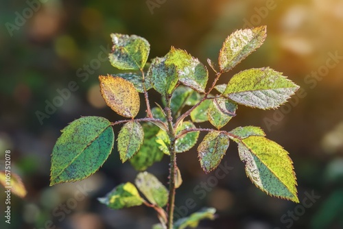 close up leaves rose flower with bokeh