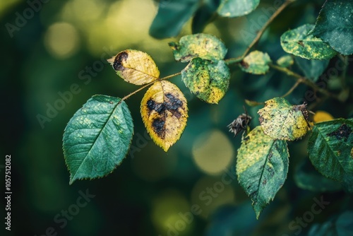 close up leaves rose flower with bokeh
