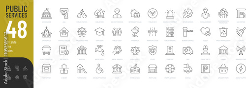 Public Services Line Editable Icons set. Vector illustration in modern thin line style of social icons: court, education, social services, and more. Pictograms and infographics for mobile apps