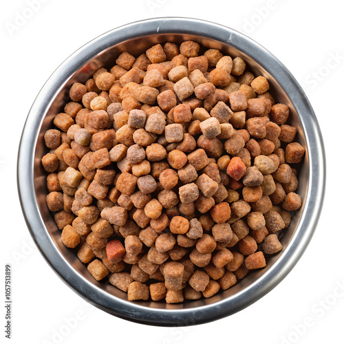 Stainless steel bowl with pet kibbles photo