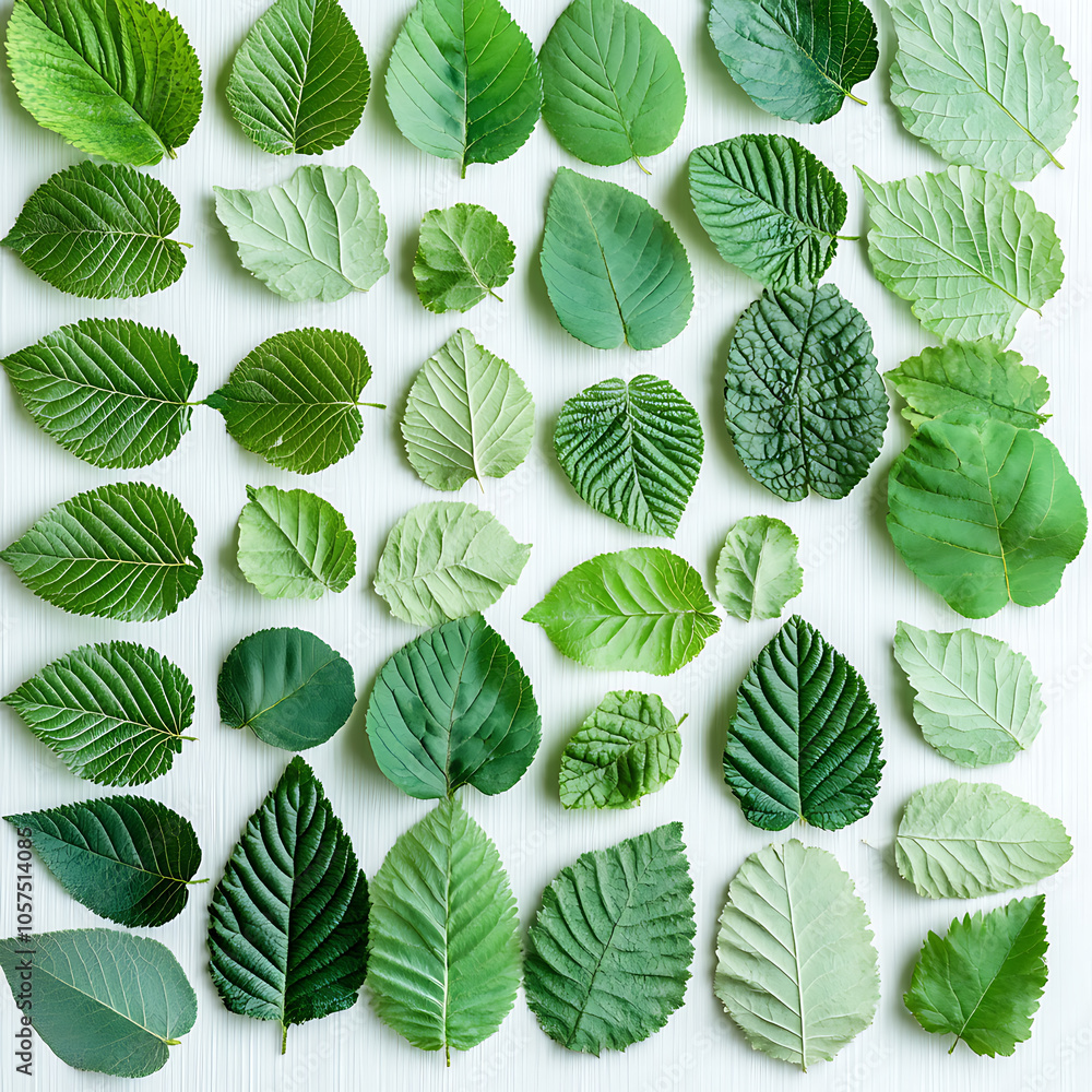 Fototapeta premium Creative layout made of green leaves flat lay nature spring concept 