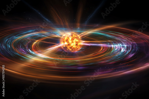 The image displays a highly detailed structure of a neutron star, featuring its dense, compact core surrounded by intense magnetic fields photo