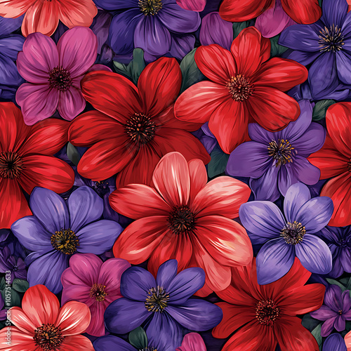 Wallpaper Mural Seamless floral pattern wild red purple flowers botanical illustration colorful background textile design Torontodigital.ca