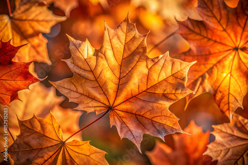 A vibrant close-up of autumn leaves, showcasing rich golden and orange hues against a softly blurred background.