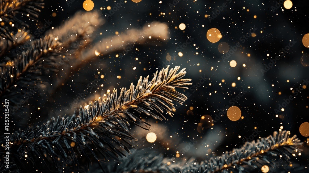 Pine branch with bokeh lights