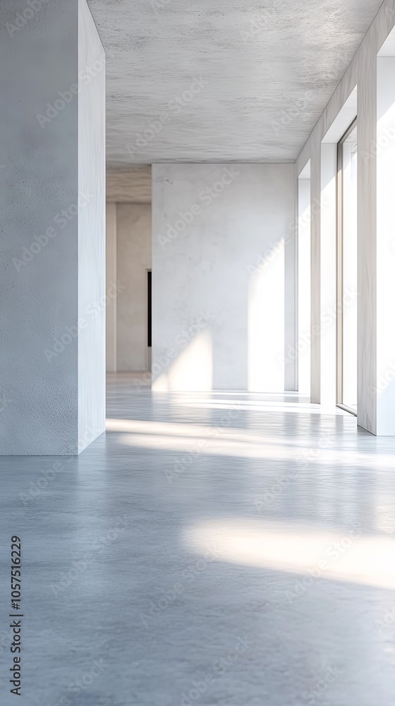 Interior of empty room with white walls and concrete floor. Interior of empty room with white walls and concrete floor.