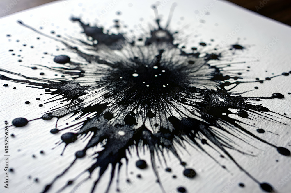 A creative ink splash design featuring a dynamic burst of black ink droplets against a textured white background. A creative ink splash design featuring a dynamic burst of black ink droplets against a textured white background.