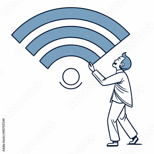 A humorous illustration of a man holding up a giant Wi-Fi signal, symbolizing the importance of internet connectivity in our modern world. This playful image is perfect for websites, social media.