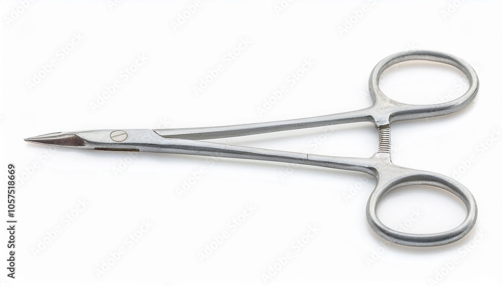 Surgical Scissors on White Background Isolated. Full Shot of Medical Devices. Surgical Scissors on White Background Isolated. Full Shot of Medical Devices.