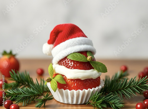 Wallpaper Mural Festive strawberry dessert decorated with Santa's hat. Torontodigital.ca