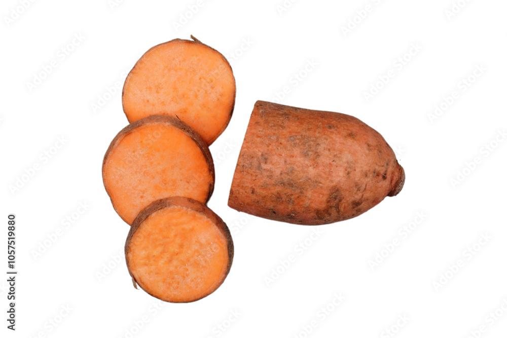 Sweet potatoes cut into slices isolated transparent Sweet potatoes cut into slices isolated transparent