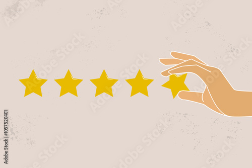 Hand of customer holding the stars to complete five stars. concept of Service rating, satisfaction, and experience