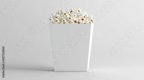 Isolated white popcorn box template mockup with custom graphics packaging. Popcorn basket on white background. 
