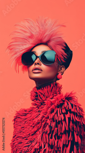 High Fashion Model with Bold Pink Hair and Glasses