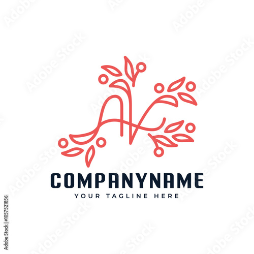 Letter AV Beauty Plant Logo, symbolizing growth, beauty, and wellness