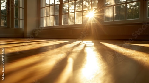 Golden light streaming through windows at sunset