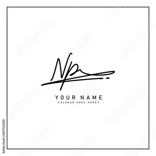 NP Simple Signature Logo - Handwritten Vector Template for N and P Logo