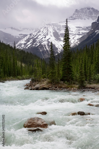 Mount Sarbach and rapids of Mistaya River in Banff National Park; Alberta, Canada photo