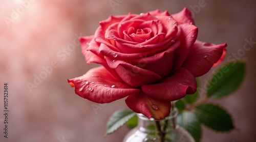 Red rose with dew drops