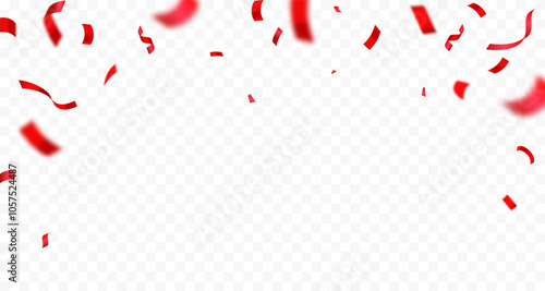 Red confetti celebration party background design, Falling shiny red color confetti isolated on transparent background. Can be used for celebration, Christmas, New Year, Carnival festivity, confetti,