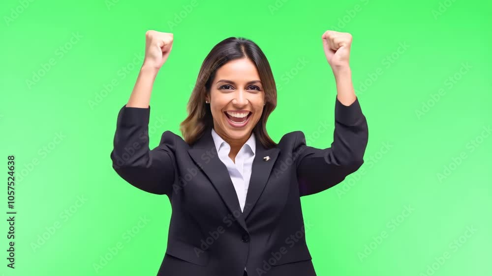 Close Up Isolated Business Beauty Woman Happy Cheering Smiling on Green Chroma Background - Success Concept Close Up Isolated Business Beauty Woman Happy Cheering Smiling on Green Chroma Background - Success Concept