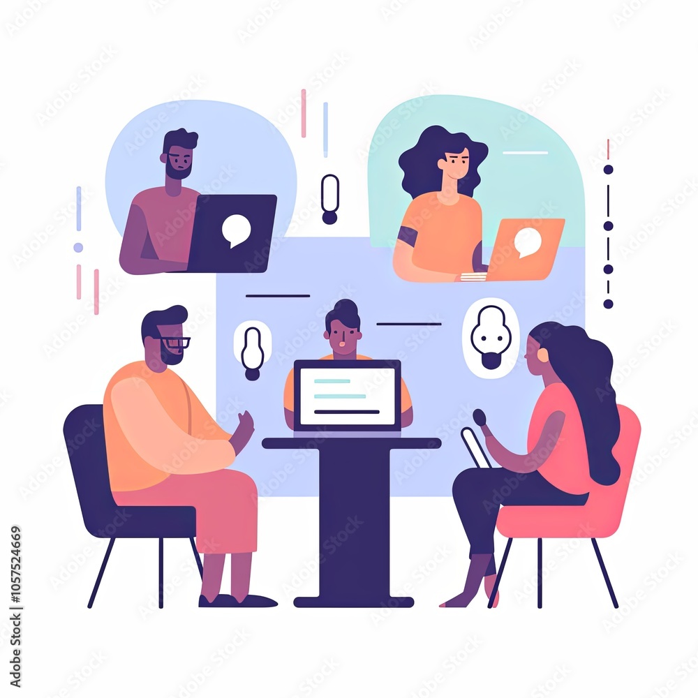 Team meeting illustration in minimalist style Team meeting illustration in minimalist style