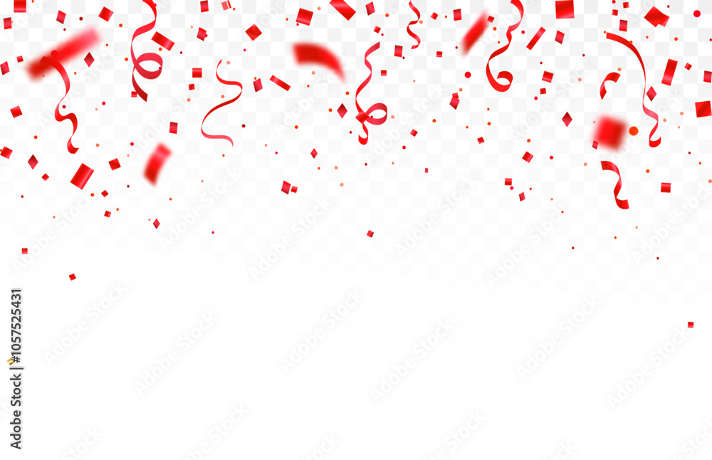 Luxury red confetti and carnival ribbons with red color glitter. Shiny carnival decoration background Luxury red confetti and carnival ribbons with red color glitter. Shiny carnival decoration background