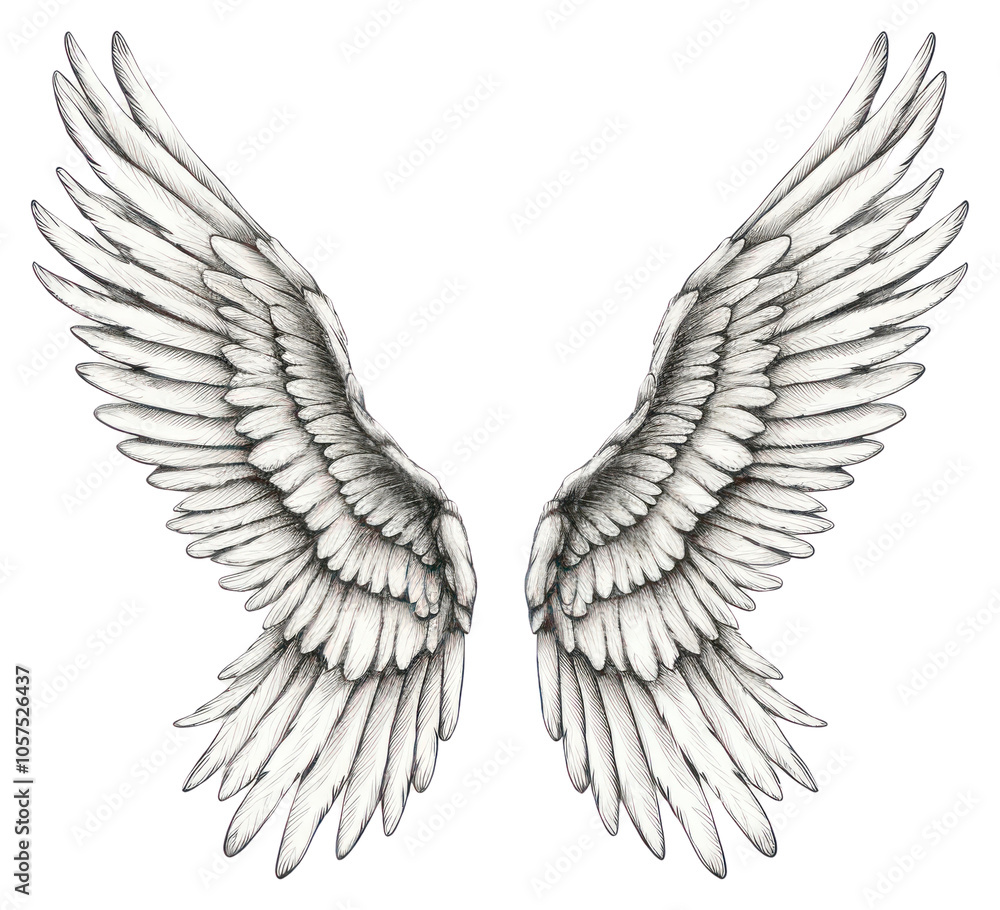 Fototapeta premium PNG Angel wings drawing sketch line.