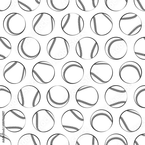Seamless Pattern of Baseball Balls in Thin Line Style