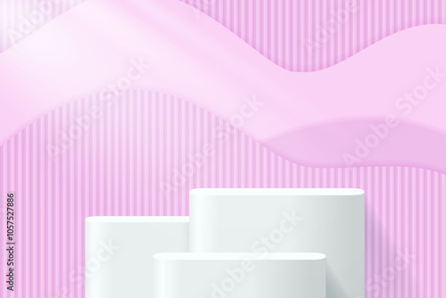 Abstract 3D pink podium background. Modern minimalist mockup for product display presentation. Realistic pink cylinder pedestal podium.